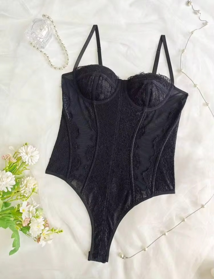 Women’s Burgundy Lace Bustier Bodysuit – Floral Lace Corset Style Camisole Top